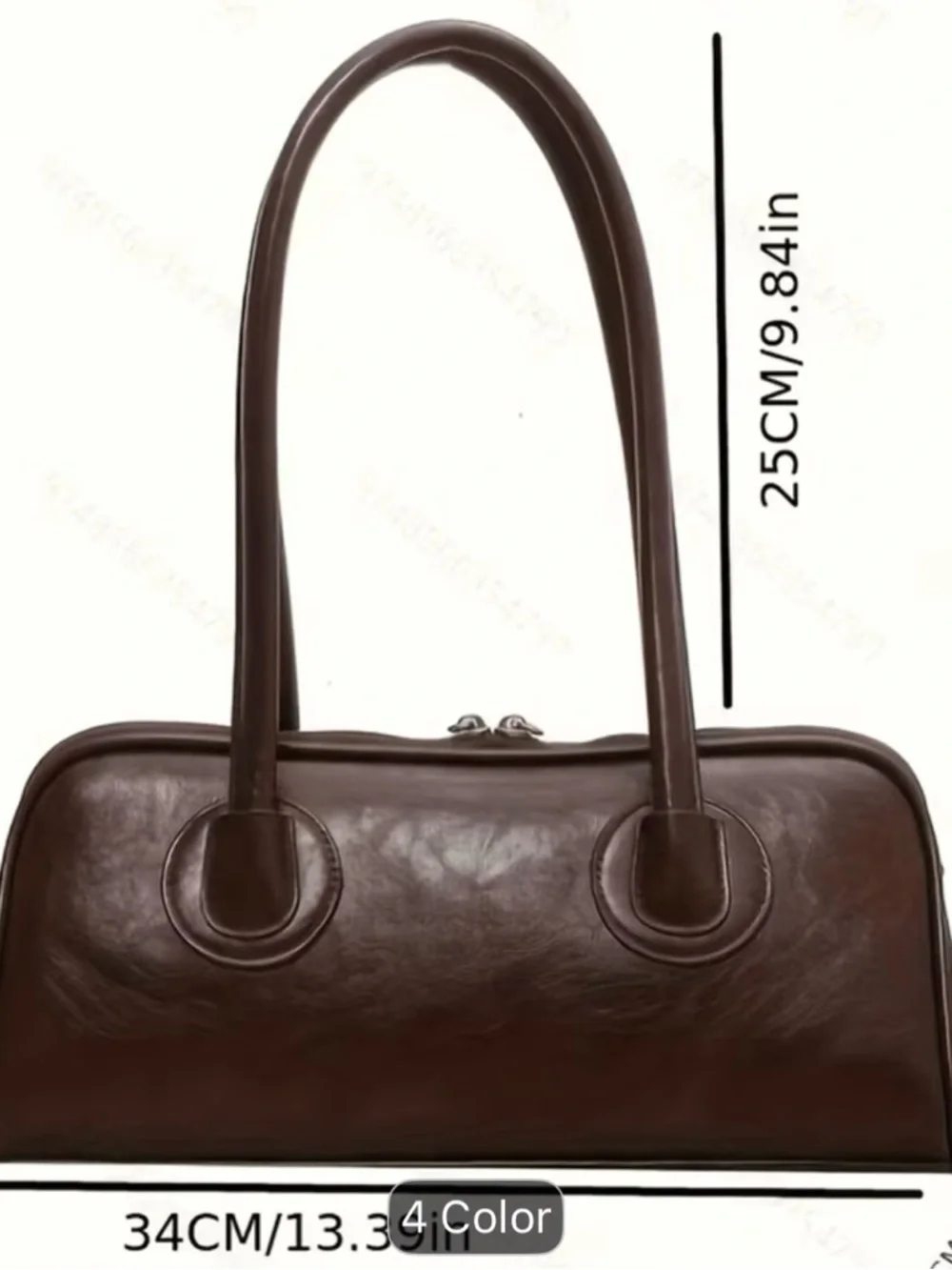 Coffee Brown Leather Shoulder Bag with Double Handles - Picture 3 of 4
